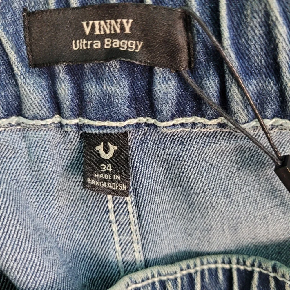 True Religion Carpenter Jeans Men' 34x32 Blue Vinny Ultra Baggy Denim Drawstring
